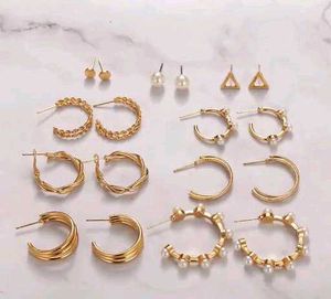 Combo of 9 pair stunning gold plated pearl hoop