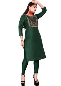 Elegant Green Cotton Kurti Set with Embroidery | S