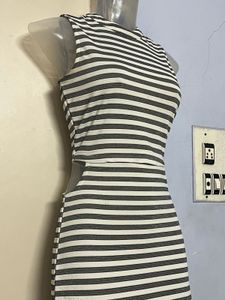 Pintrest Korean Striped Side Slit Bodycon Dress