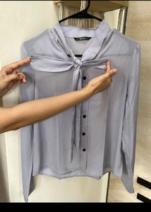 Shein Gray Tie-Neck Blouse
