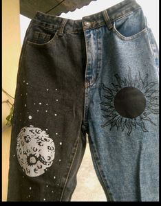 URBANIC Y2K Patchwork Sun Moon Print Jeans