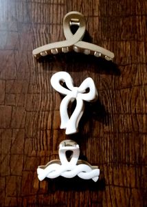 White &amp; Brown Hair Clips - Pair Of Three