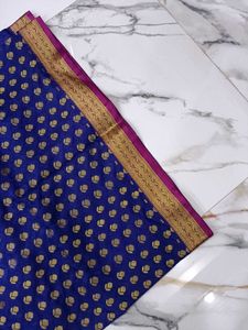Royal blue saree with stiched blouse