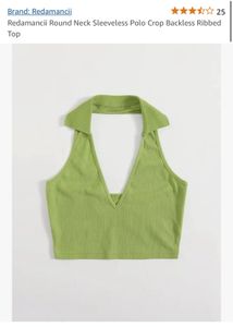 Green Sleeveless Polo Crop Top