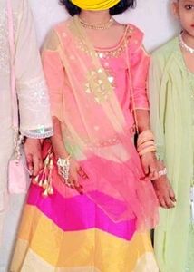 Kids Pink Embellished Lehanga Choli Set With Duppt