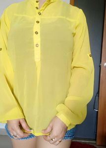 Yellow Button-Down Blouse With Inner