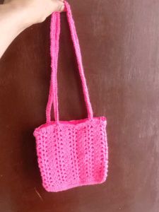 Pink crochet Handbag With Zip