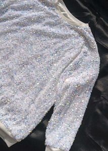 Party Wear White Sequence Sweater