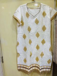 Cream Colour Work Kurti Beautiful!