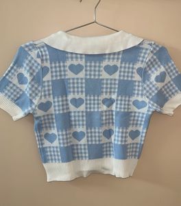 Sweetheart Gingham Collared Crop Top