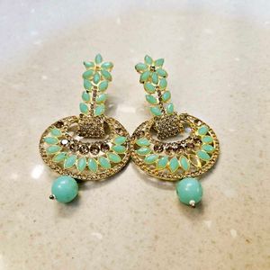 Mint &amp; Gold Statement Earrings