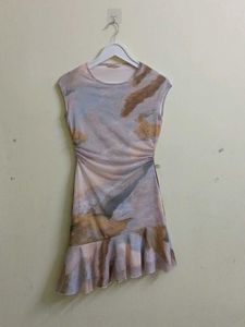 Abstract Print Ruffle Dress