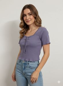Ribbed Tie-Front Top