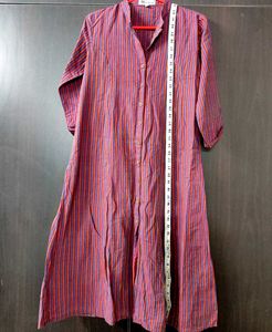 Wine Colour Stripes Kurta With Elbow Sleeves