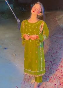 Green Embroidered semi stitched Kurta Set