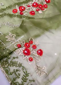 Green Embroidered semi stitched Kurta Set