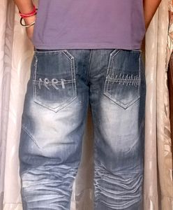 Men Trendy Regular Fit Blue Faded Jeans, 32 size