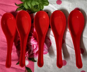 Red Plastic Spoons - Set of 5