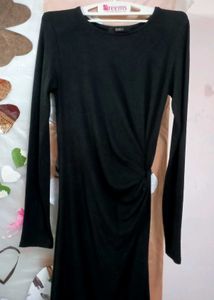 Black Ruched Long Sleeve Dress
