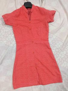 Coral Lace Button-Down Dress