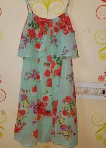Sassafras Sea Green &amp; Red Floral Print A Line Dres