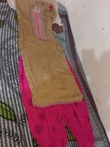 Reyon Light Brown Kurti Pink Bottom