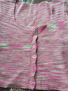 Pink Knit Cropped Cardigan