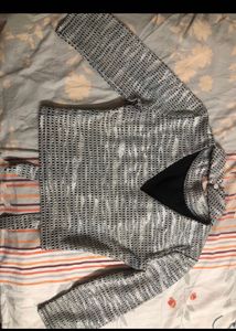 Off White Top, Black Cut Out With Glitter On I