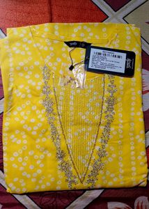 Vibrant Yellow Bandhani Kurta with Elegant Embroid