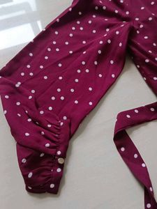 Sale-Burgundy Polka Dot Dress By VanHeusen