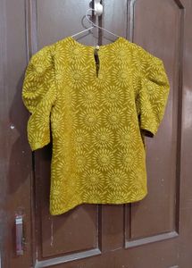 Olive Floral Puff Sleeve Top