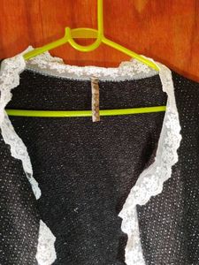 Cute Black Lace Trim Jacket