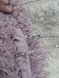 Pink furr crop top with embellished straps