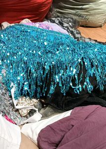 Blue Fringe Frill Belly Dance top Wrap Skirt