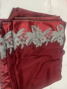 Maroon &amp; Silver Trim Fabric