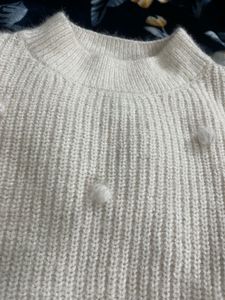 🛑Women Solid  Neck Beige Sweate