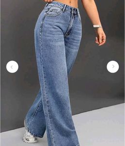 zudio wide leg smart blue jeans for women