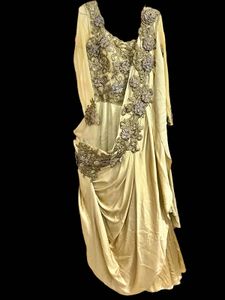 Designer Gold Satin Saree Drape With Handwork