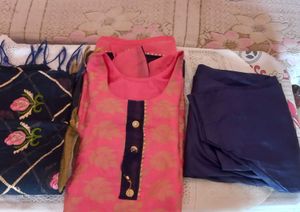 Pink & Navy Kurta Set