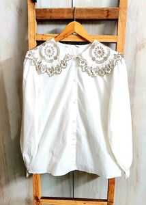 Elegant White Embroidery Blouse Size-42