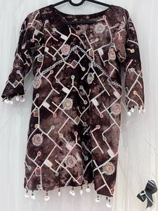 Boho Chic Brown Tunic Top with shell embellishment