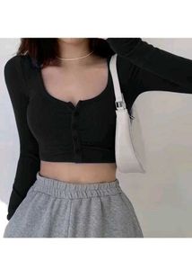Black Long Sleeve Crop Top
