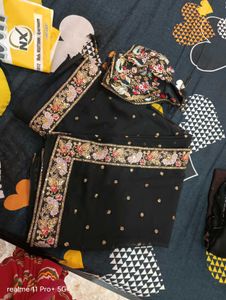 Elegant Black Saree with Embellished Border