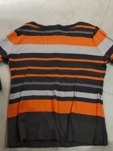 Strips Orange Grey T Shirt Woman