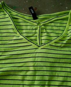 Neon Green Striped V-Neck Tee