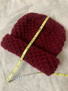 Unisex Maroon Self Design Beanie Warm Winter Cap