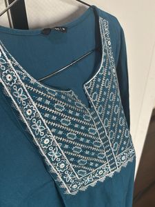 Teal Embroidered Kurti