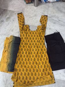 Mustard Block Print Salwar Kameez