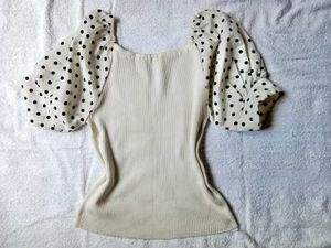 Polka Dot Sleeve Knit Top