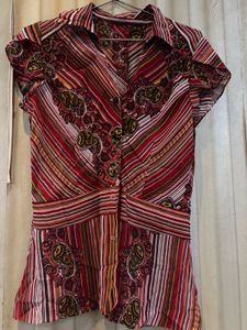 Paisley Print Button-Down Top